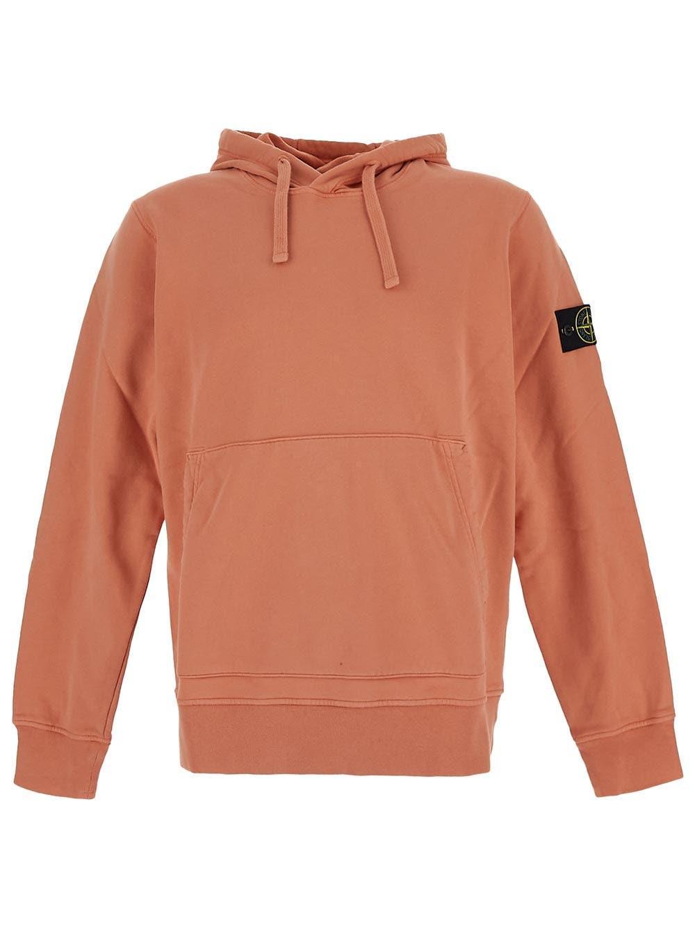 STONE ISLAND Logo Patch Drawstring Hoodie In Orange Product Image