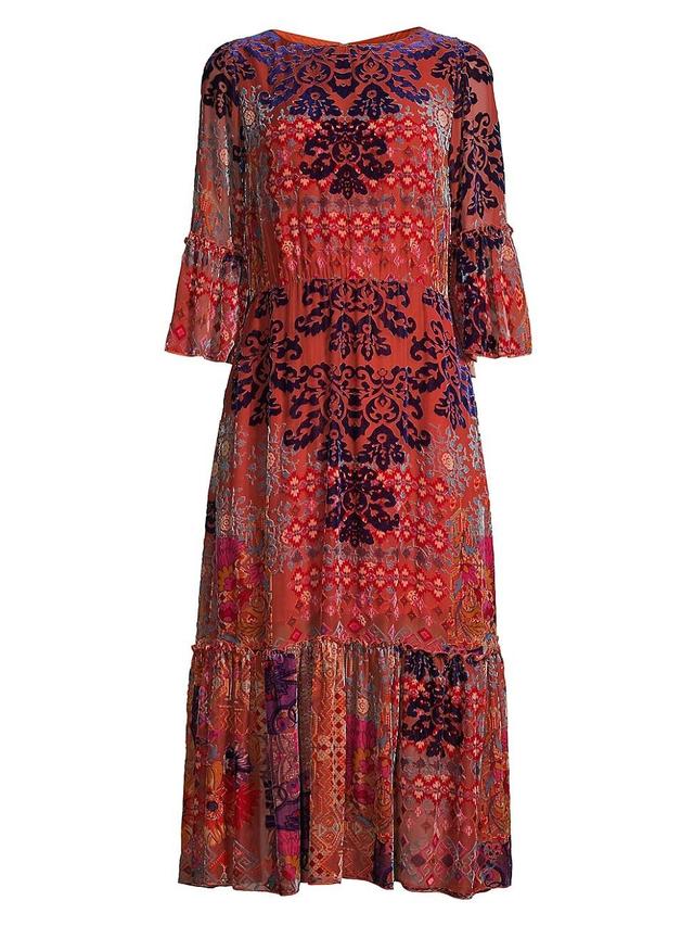 Womens Syriah Patchwork Velvet Midi-Dress Product Image