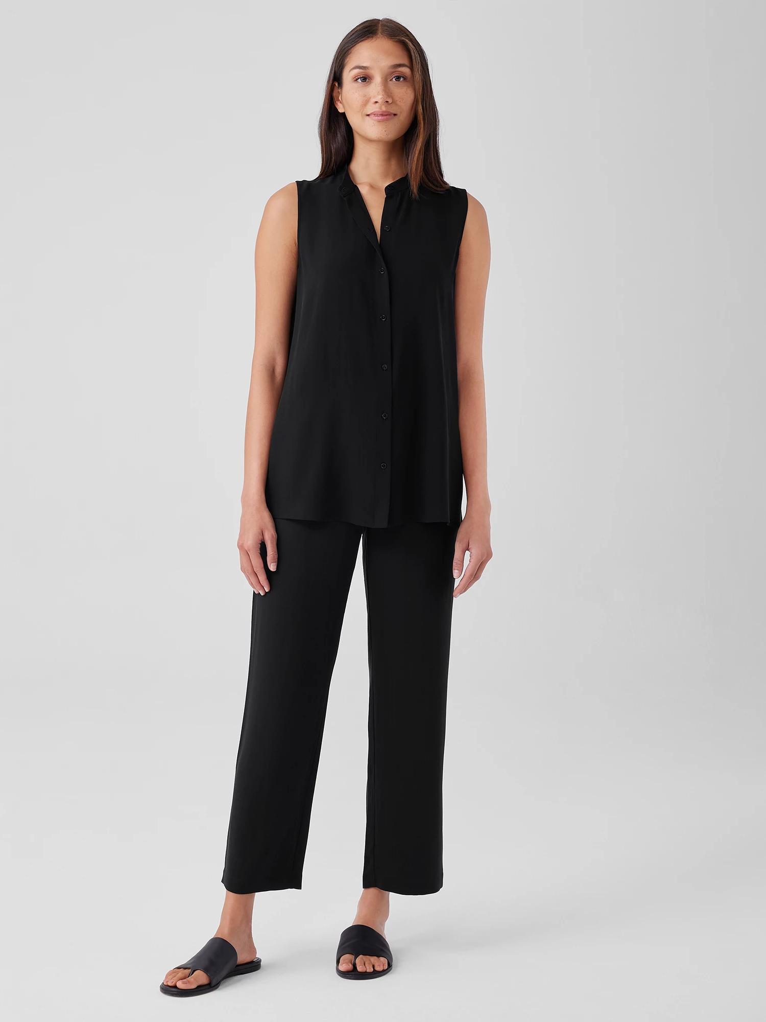 EILEEN FISHER Silk Georgette Crepe Straight Pantfemale Product Image