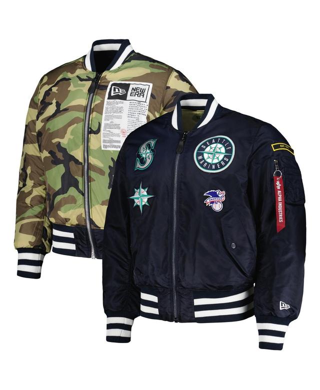 Mens New Era x Alpha Industries /Camo Seattle Mariners Reversible Full-Zip Bomber Jacket Blue Product Image