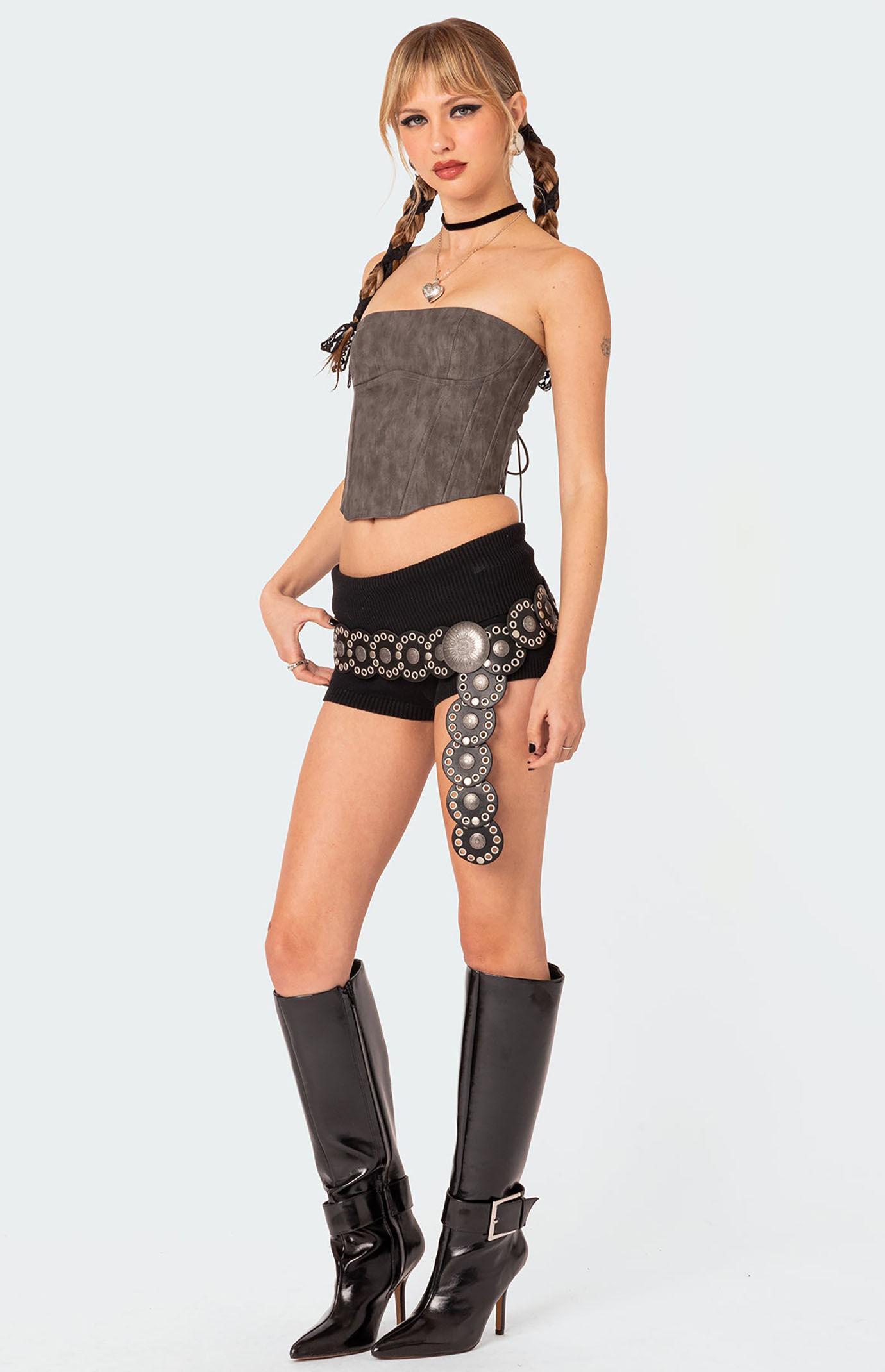 Edikted Womens Christa Washed Faux Leather Corset Product Image