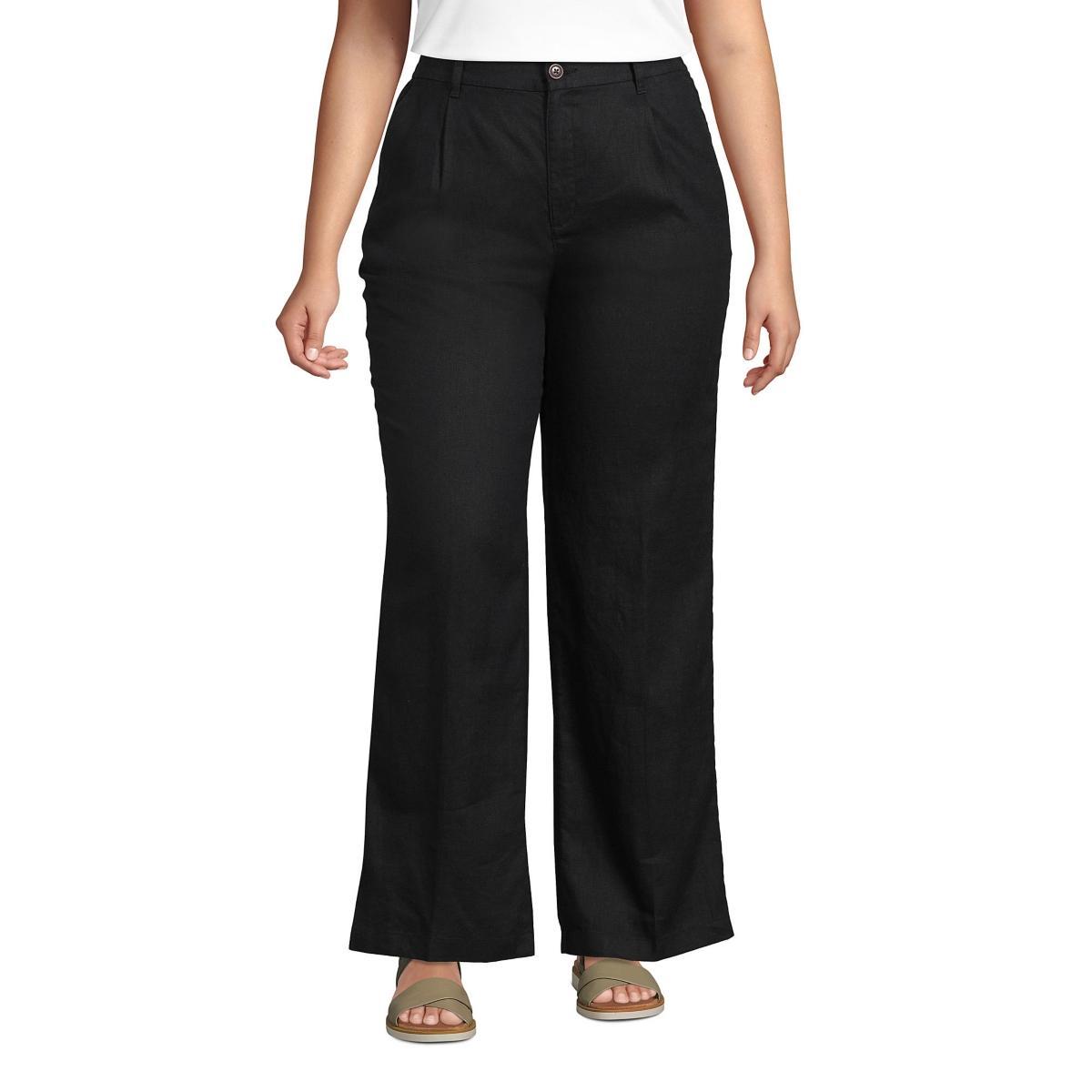 Lands End Womens High Rise Wide Leg Linen Pleated Pants product image