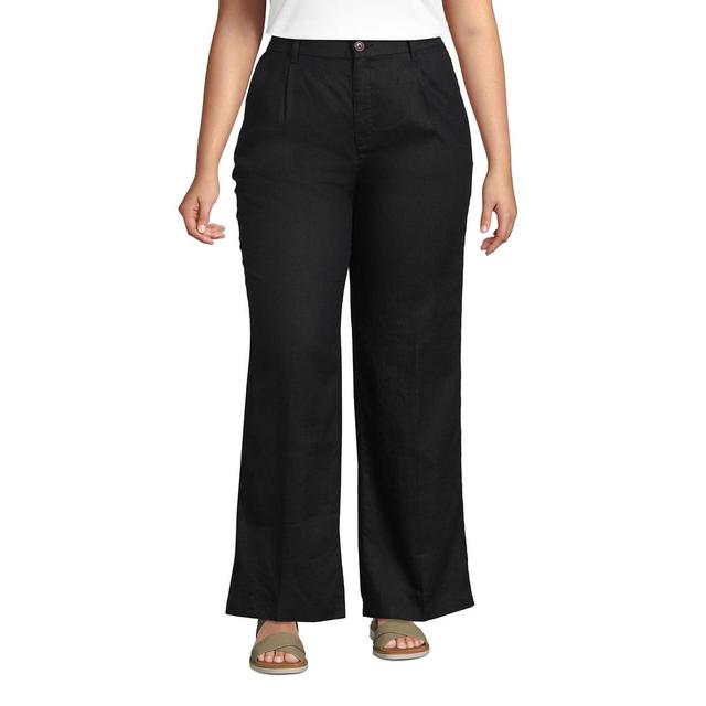 Lands End Womens High Rise Wide Leg Linen Pleated Pants Product Image