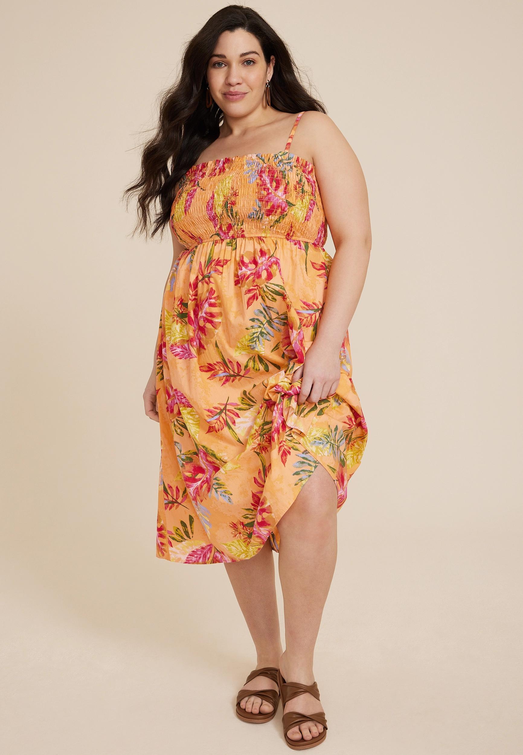 Maurices Plus Size Womens Floral Smocked Poplin Midi Dress Size 4X Product Image