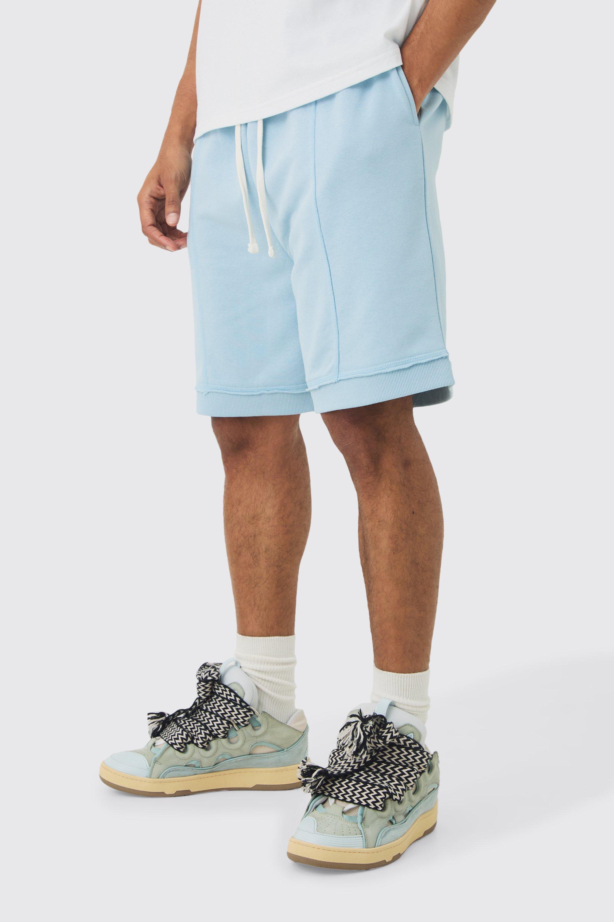 Oversized Drop Crotch Rib Hem Loopback Short | boohooMAN USA Product Image