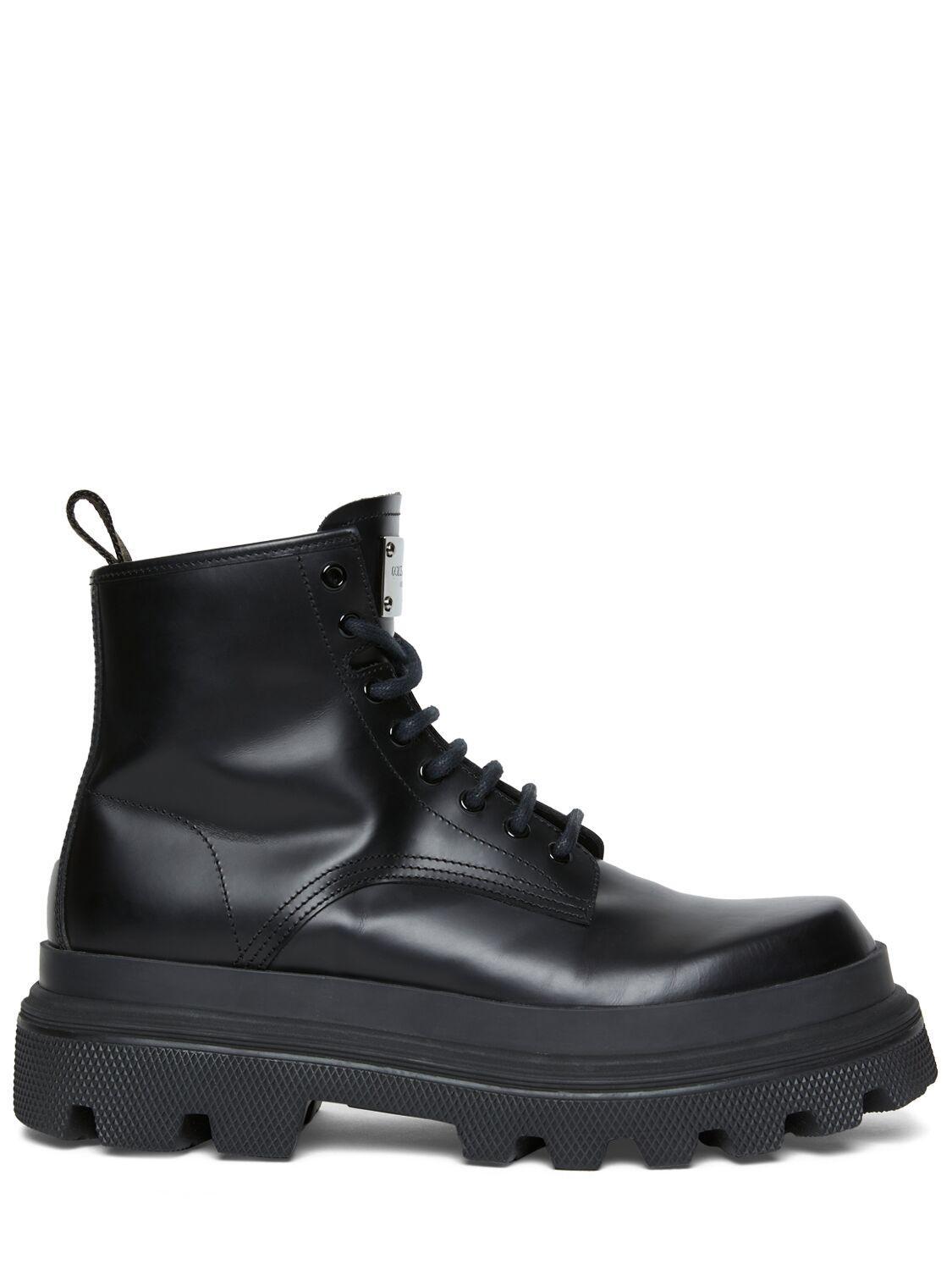 Black Ankle Boots With Chunky Platform And Logo Plaque In Leather Blend Man In Schwarz Product Image