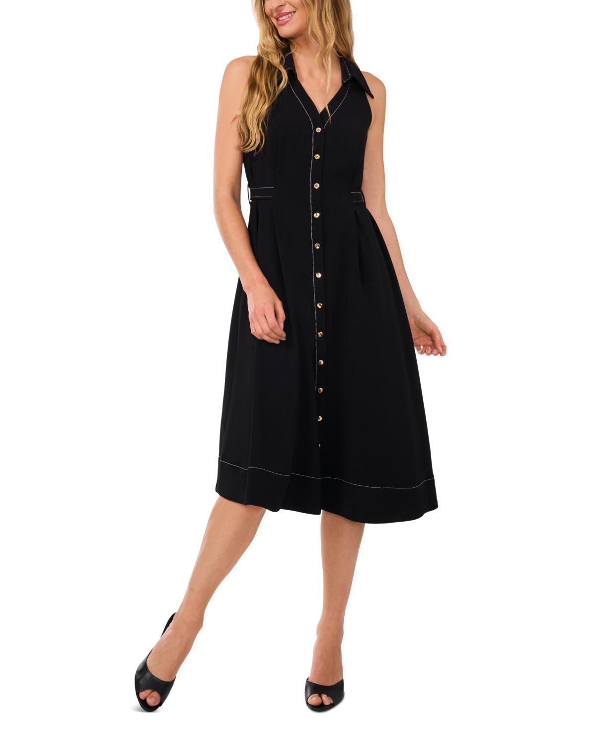 Women's Sleeveless Cinched-Waist V-Neck Midi Dress Product Image