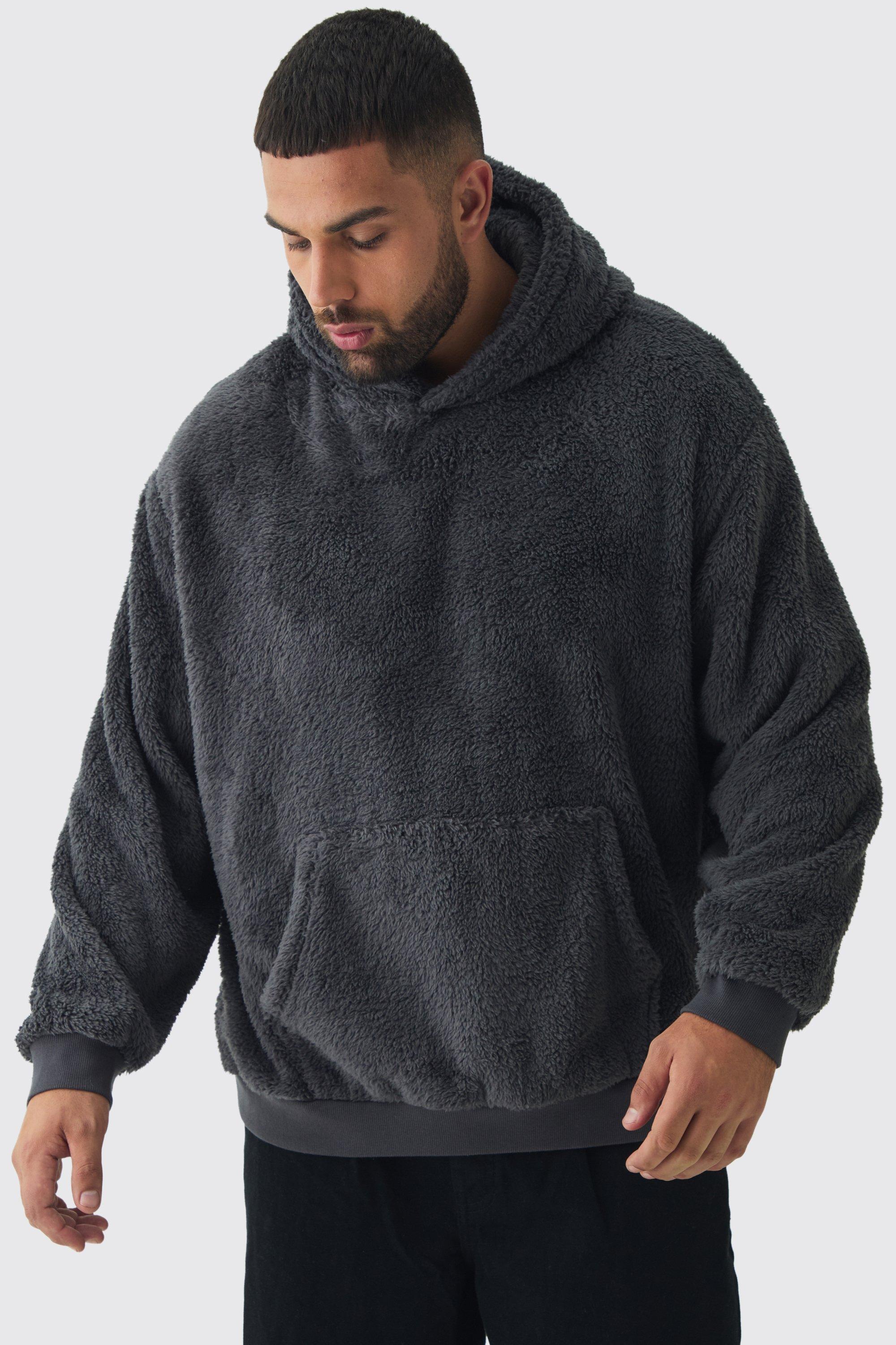 Plus Borg Oversized Hoodie | boohooMAN USA Product Image