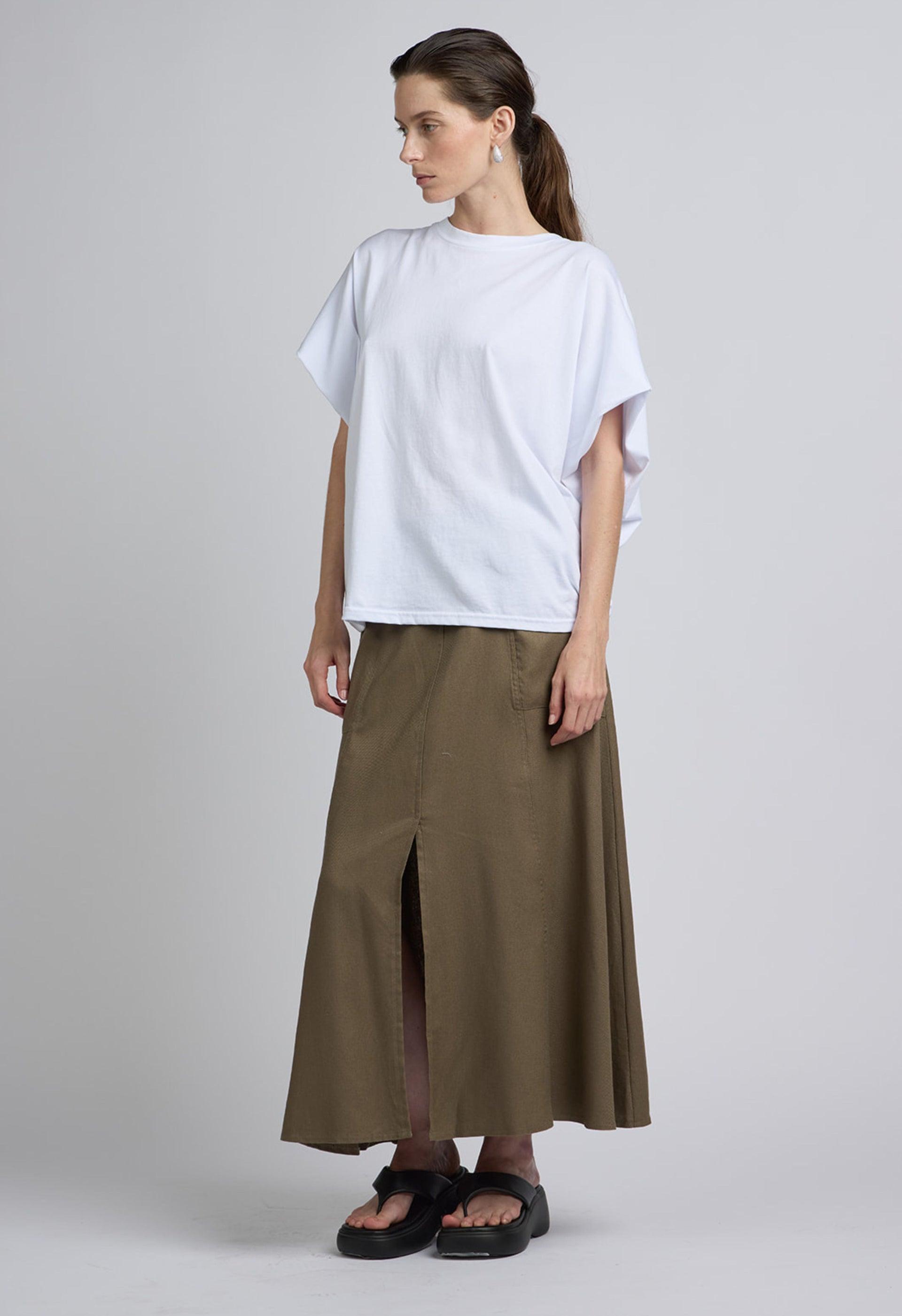 Linen Blend Midi Skirt In Brown Product Image