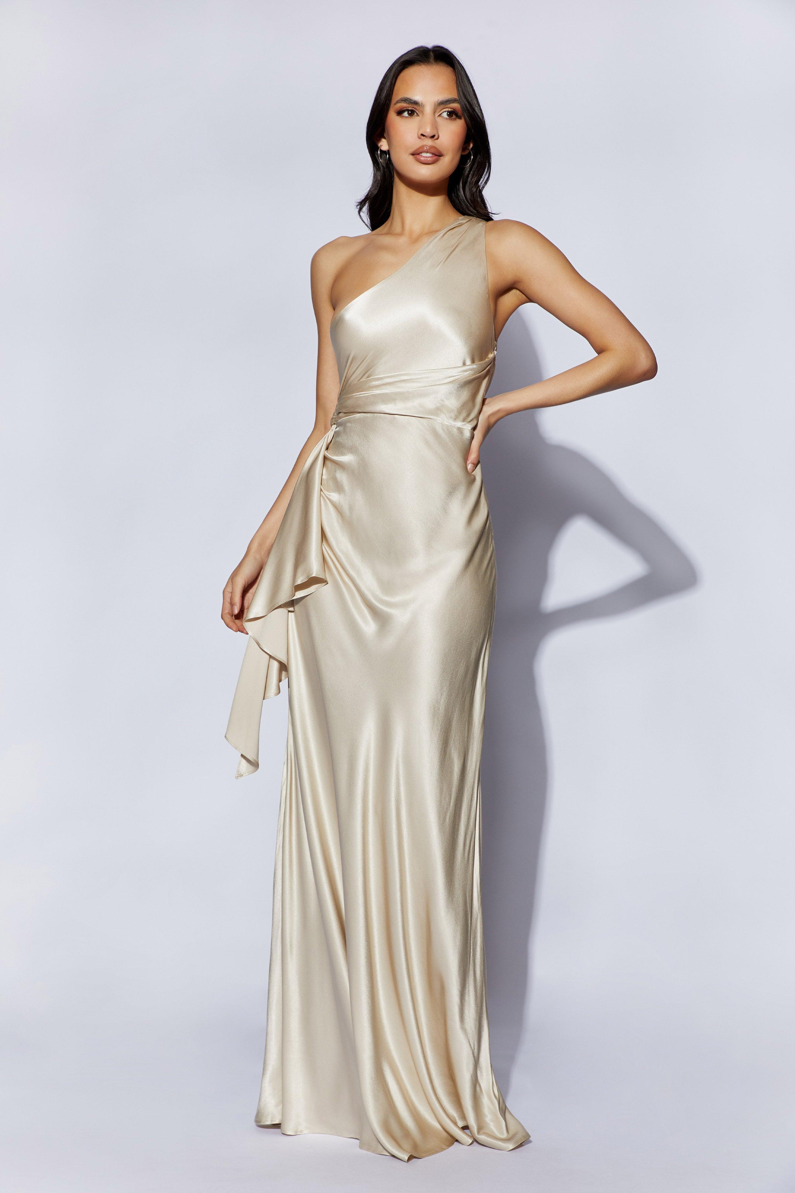 Calliope One Shoulder Maxi Dress - Champagne Product Image