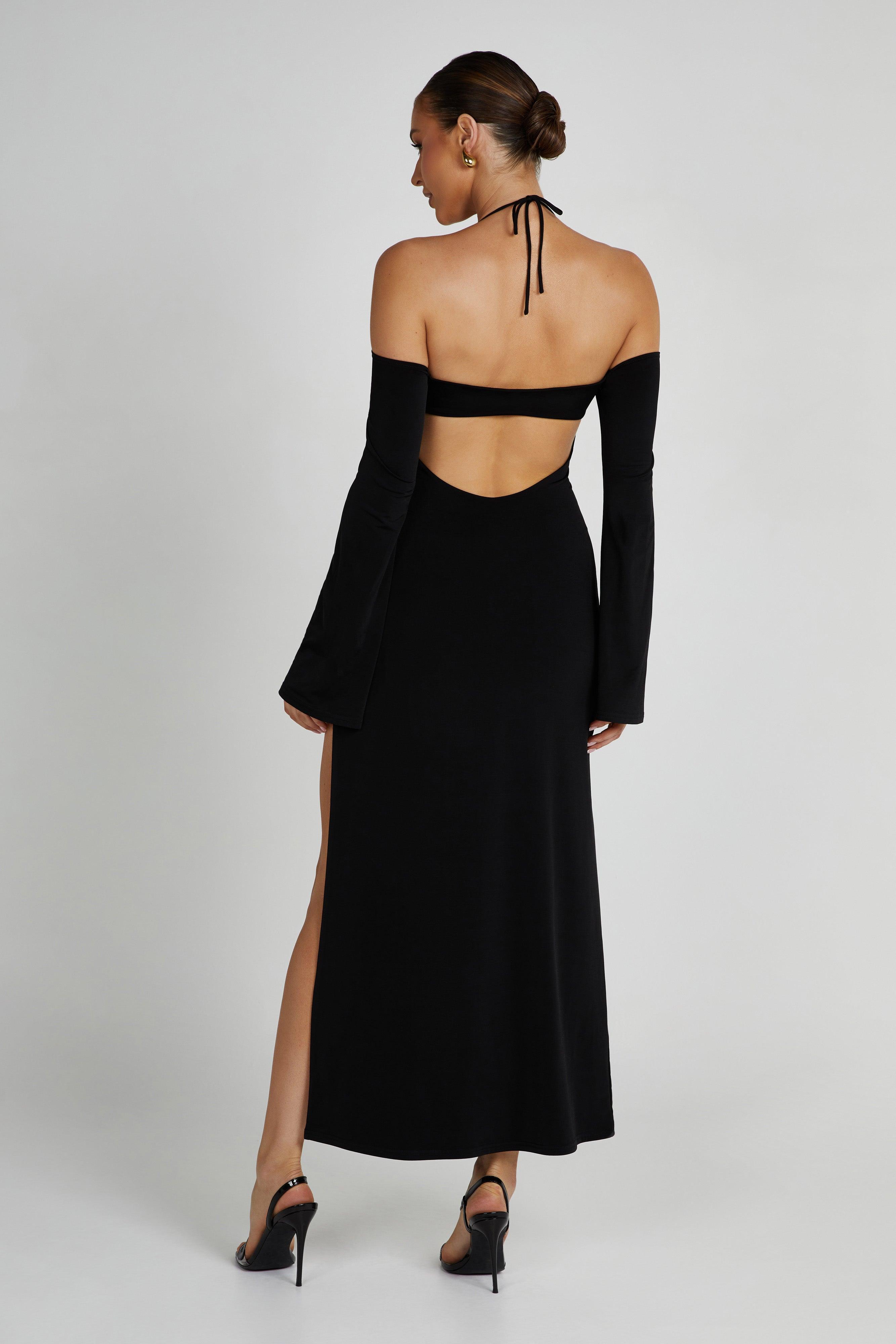 Tia Slinky Off Shoulder Maxi Dress - Black Product Image