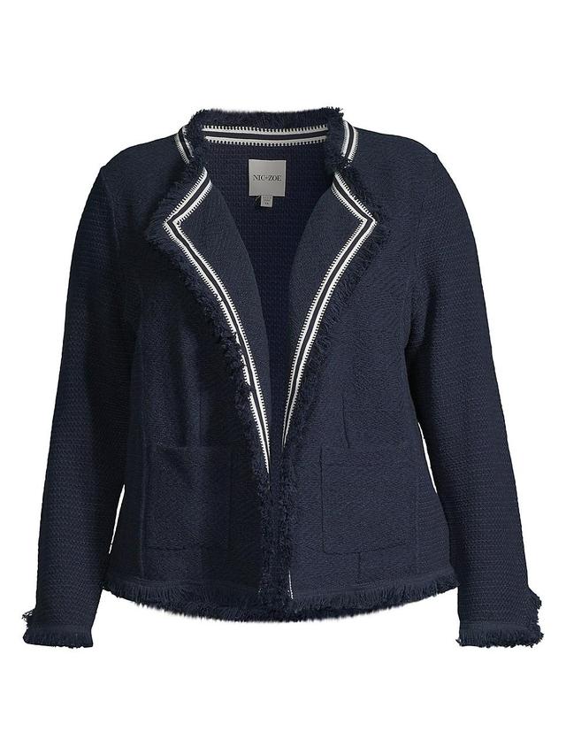 Womens Fringe Mixed Knit Jacket Product Image