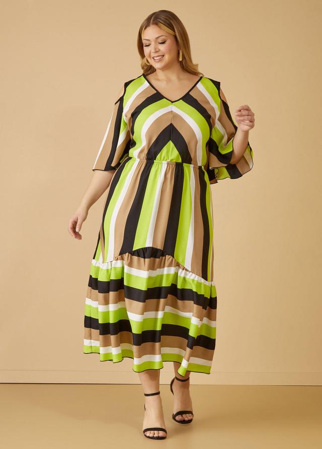 Plus Size Cold Shoulder Striped Midaxi Dress, - Ashley Stewart Product Image