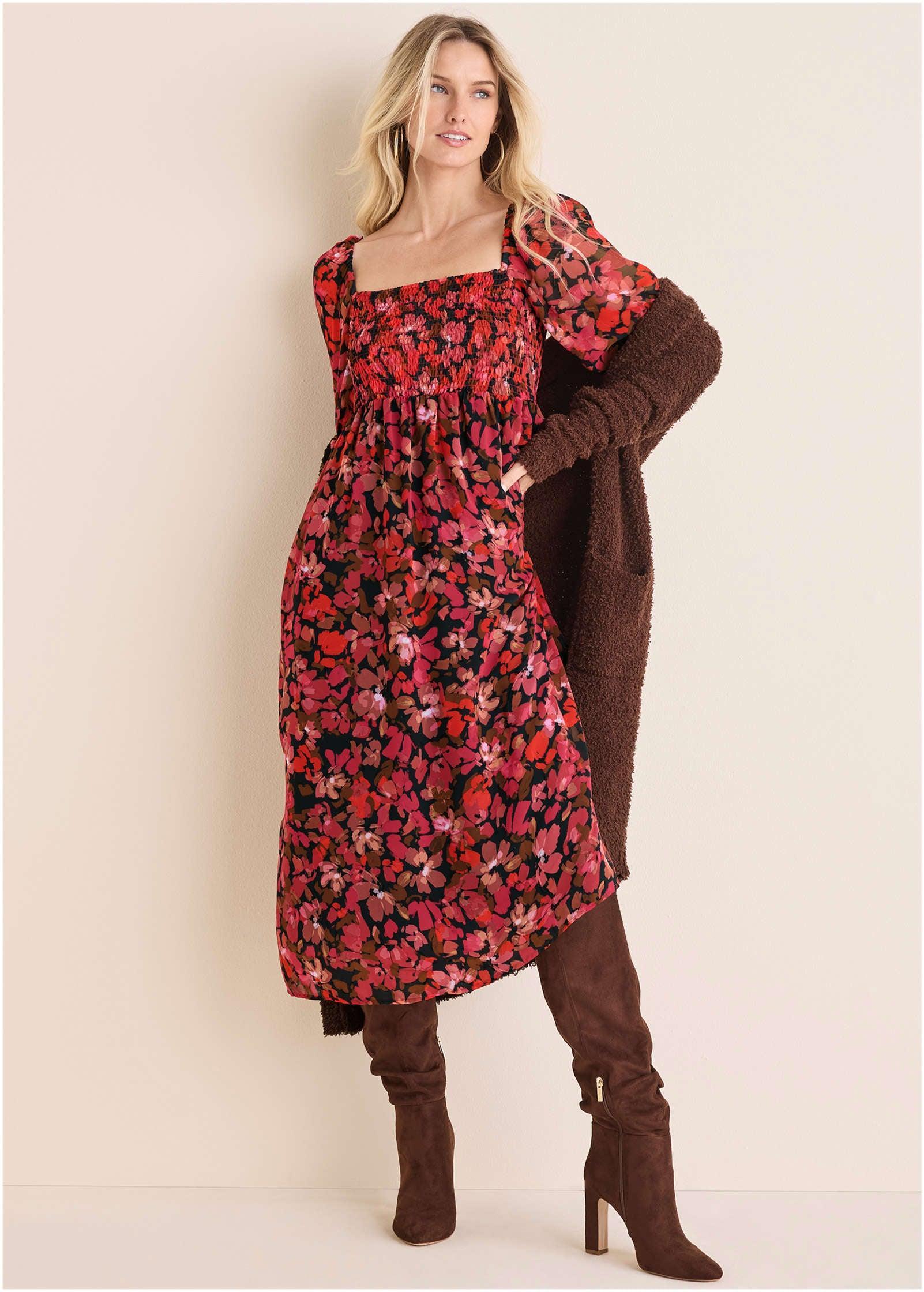 Smocked Midi Dress - Autumn Petals product image