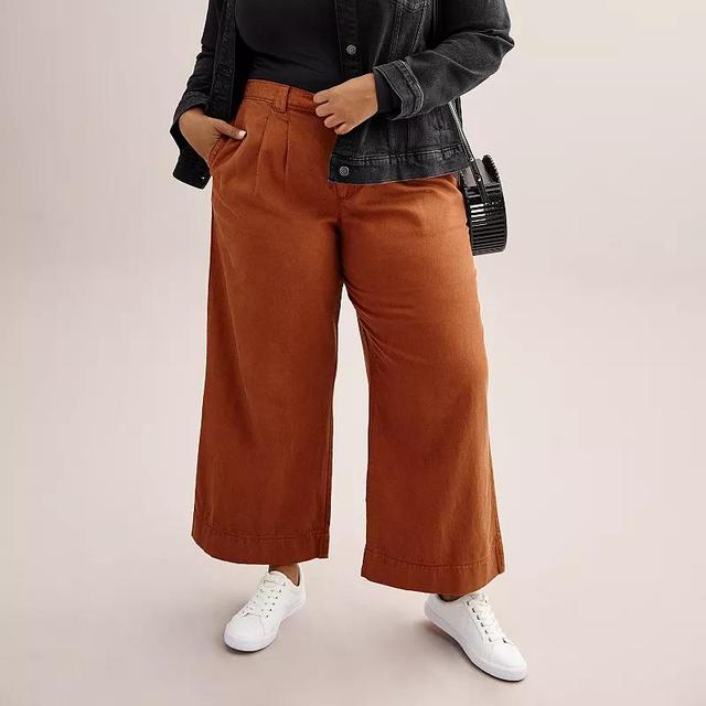 Plus Size Sonoma Goods For Life Pleated Wide Leg Pants, Womens Dalton Green Product Image