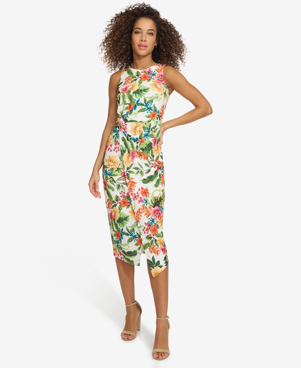 Siena Womens Floral-Print Faux-Wrap-Skirt Dress Product Image