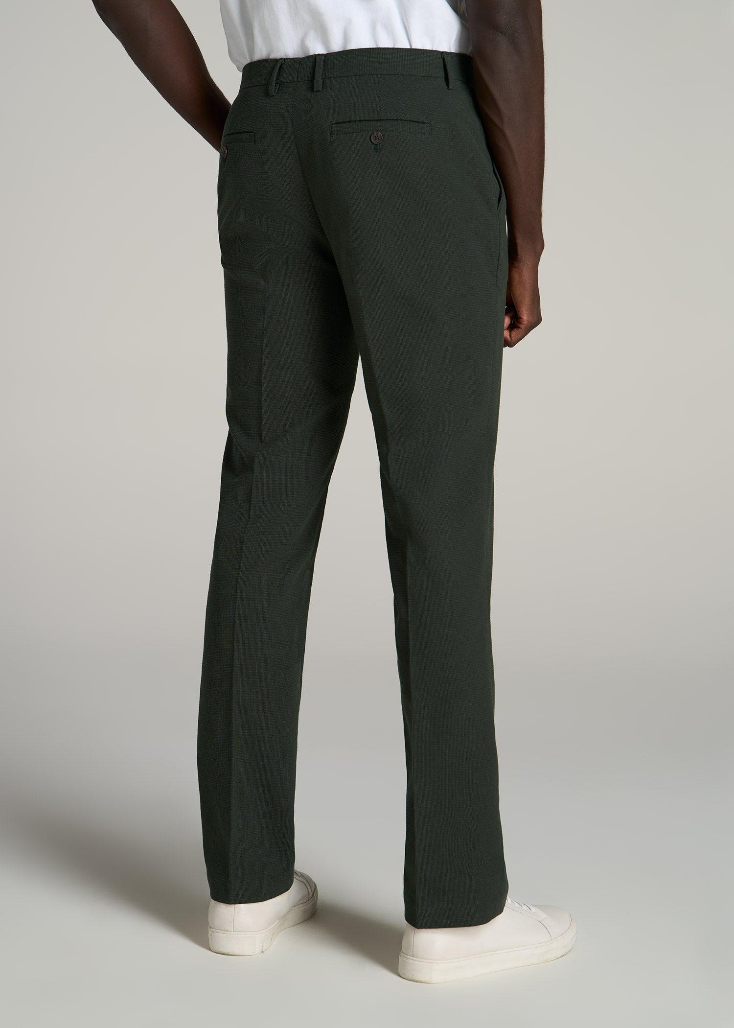 Textured Garment Washed Stretch Chino Suit Pants for Tall Men in Dark Olive Green Product Image