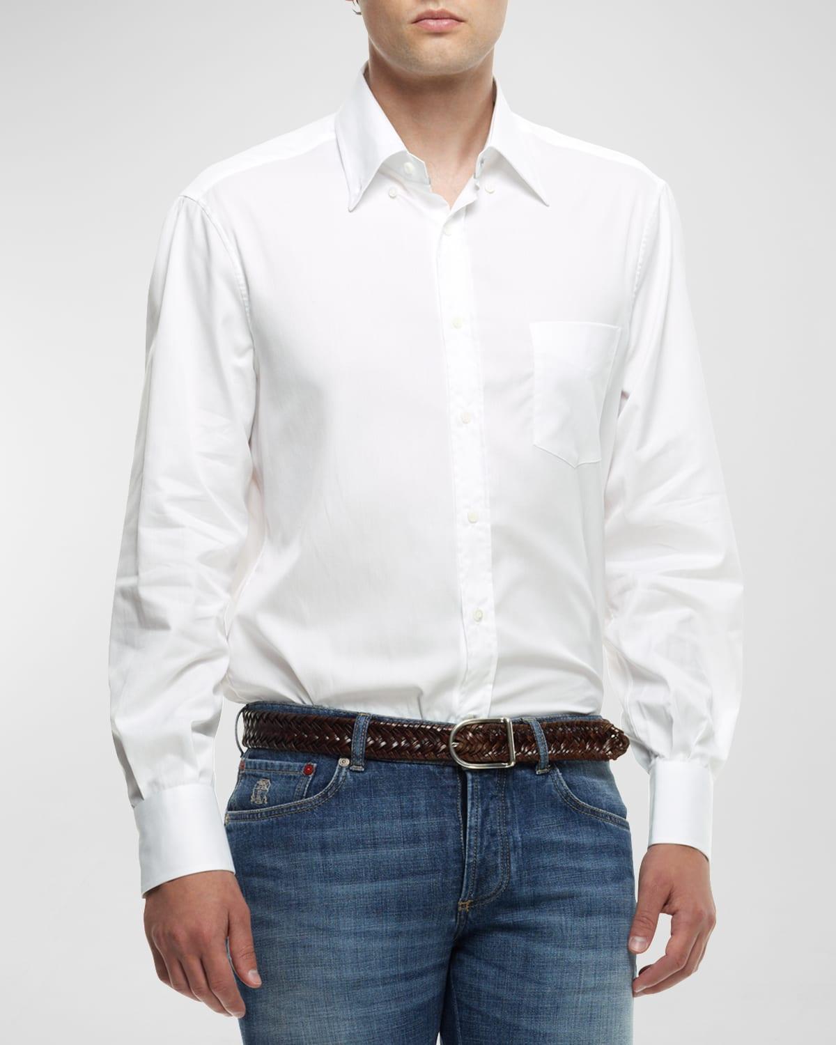 Mens Basic Fit Solid Sport Shirt with Button-Down Collar Product Image