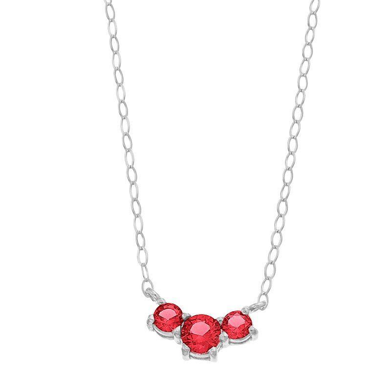 Aleure Precioso Sterling Silver Lab-Created Gemstone 3-Stone Necklace, Womens Sterling Silver Red Product Image