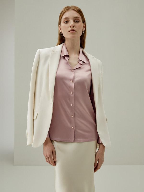 Classic Pearl Button Silk Shirt Product Image