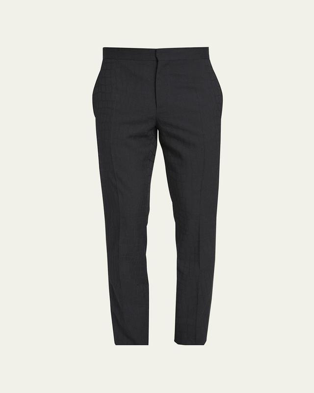 Versace Crocodile Jacquard Straight Leg Virgin Wool Tuxedo Pants Product Image