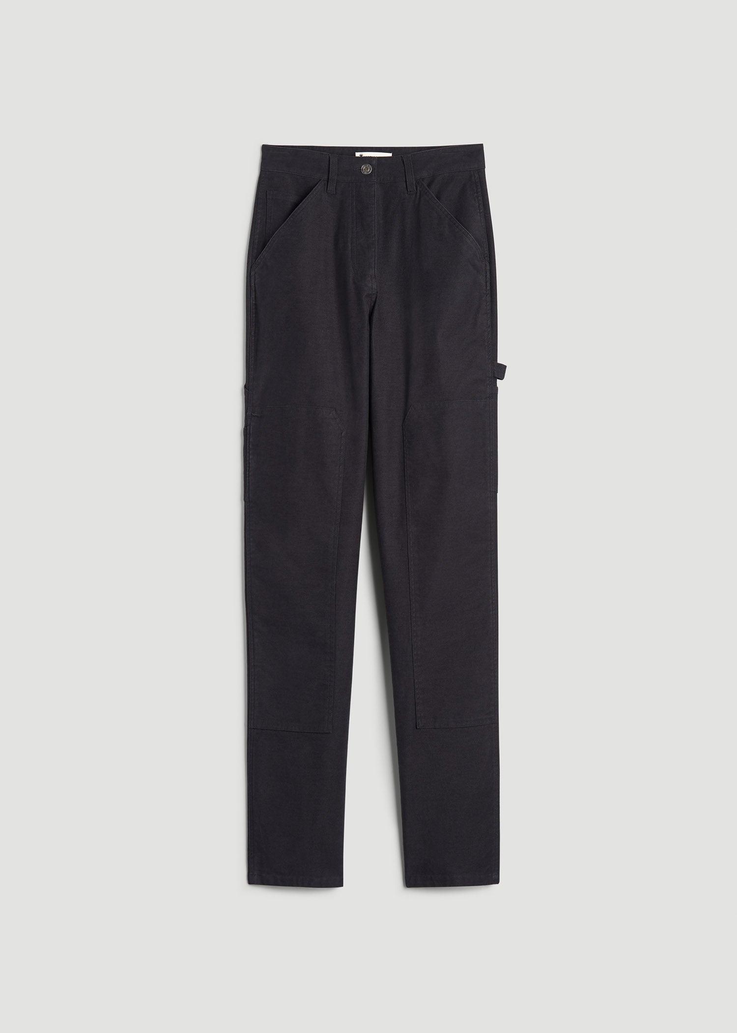 High-Waisted Carpenter Pocket Pants for Tall Women in Black Product Image