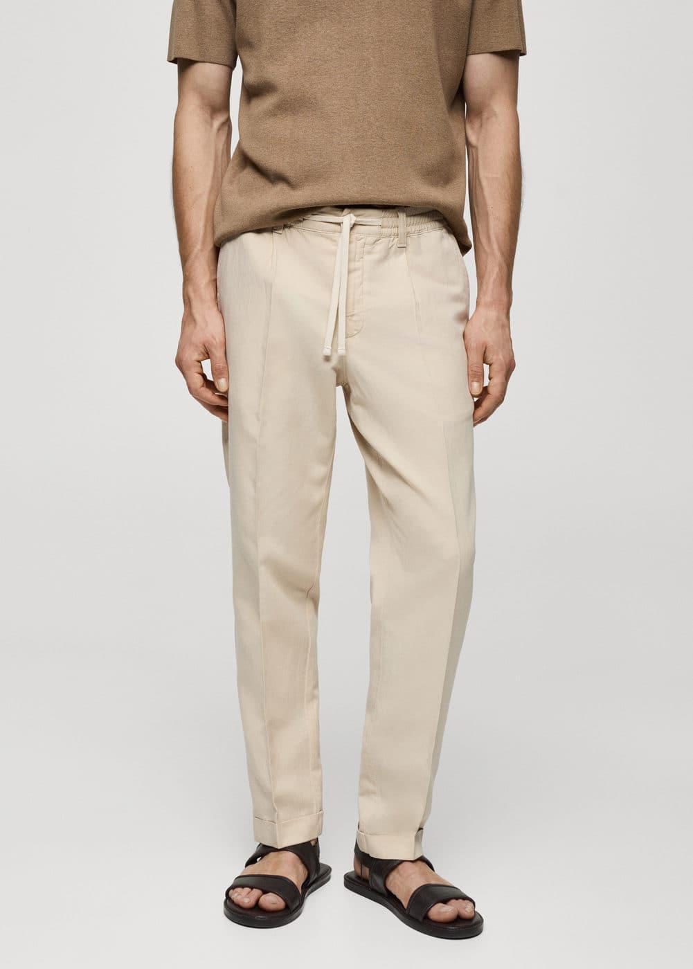 Mango Mens Linen-Blend Slim-Fit Drawstring Pants Product Image