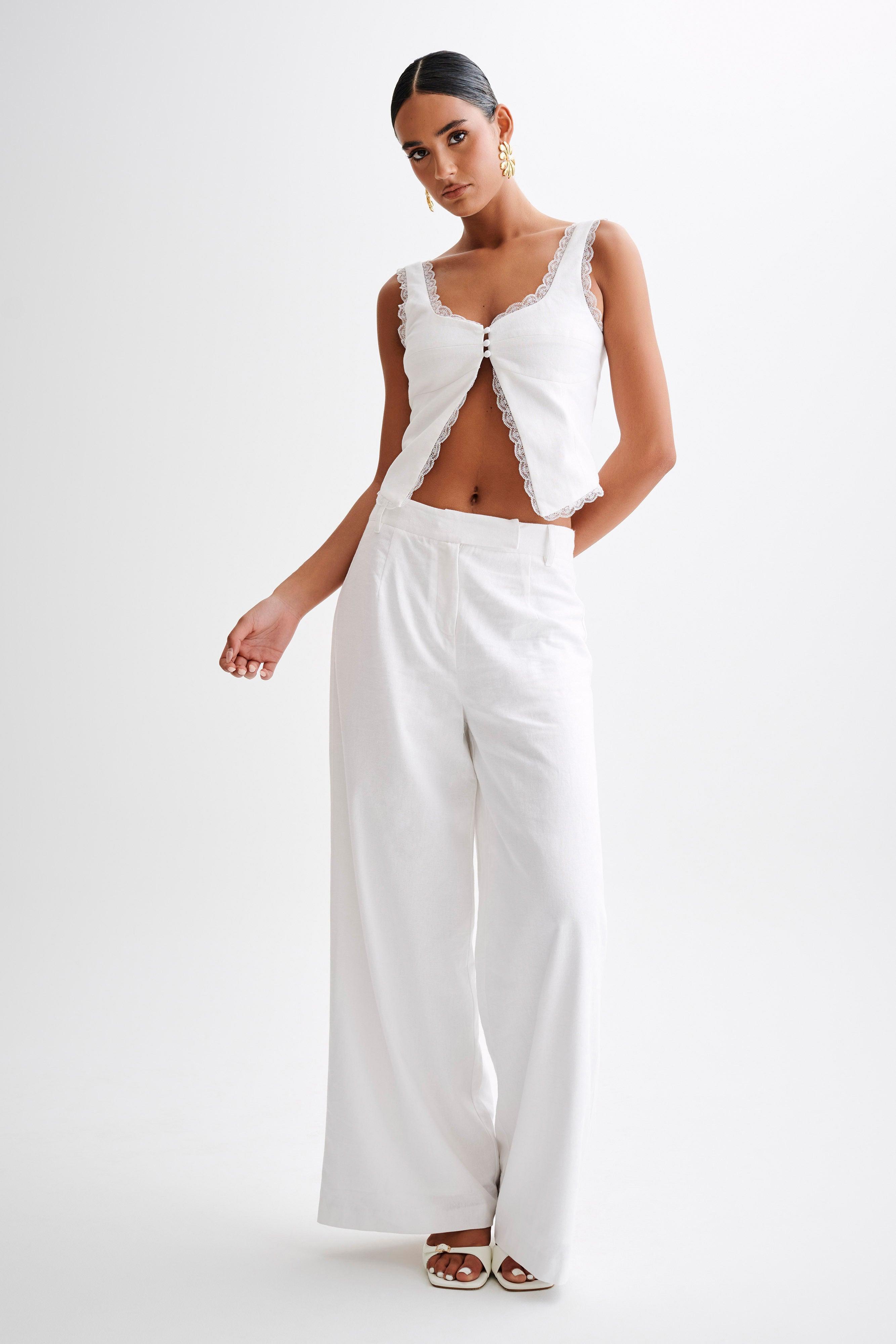 Franca Linen Wide Leg Pant - White Product Image