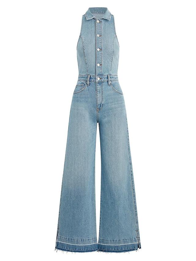 Womens Halter Denim Wide-Leg Jumpsuit Product Image