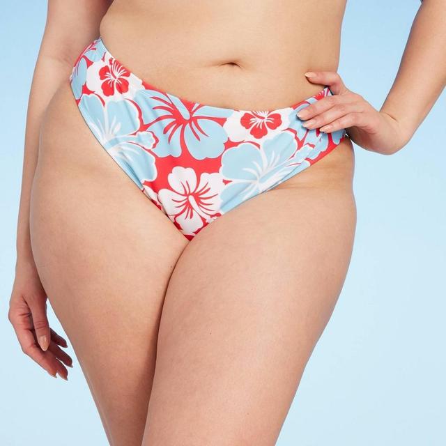 Womens Hibiscus Print Low-Rise Medium Coverage Bikini Bottom - Wild Fable Red/White Product Image