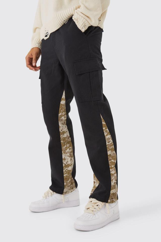 Straight leg Flared Camo Gusset Cargo Trouser | boohooMAN USA Product Image