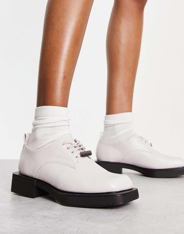 Charles and Keith square toe lace up shoes in off white Product Image