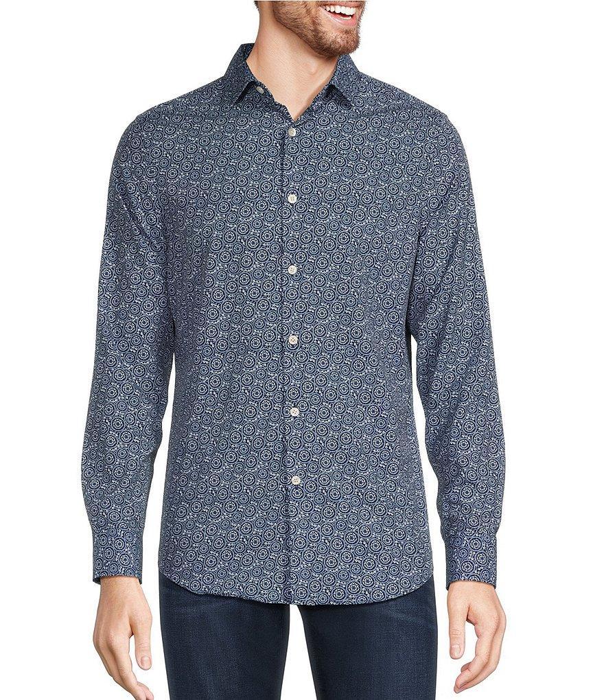 Murano Slim Fit Performance Stretch Medallion Print Long Sleeve Woven Shirt Product Image