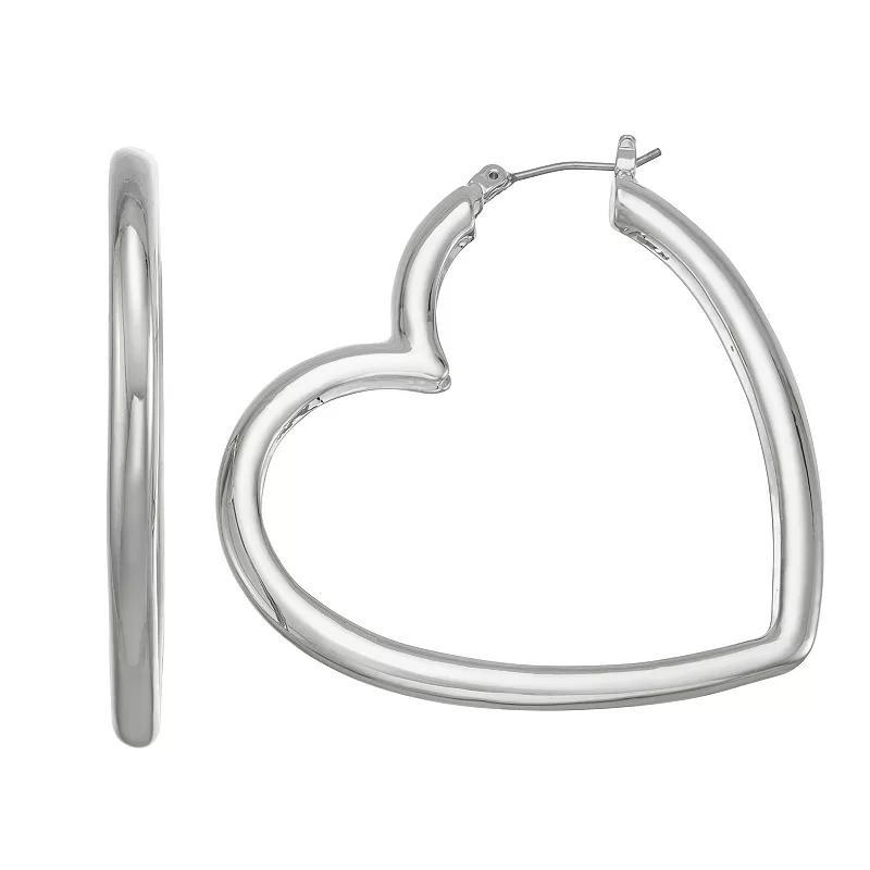 Simply Vera Vera Wang Puffy Heart Hoop Earrings, Womens, Silver Tone Product Image