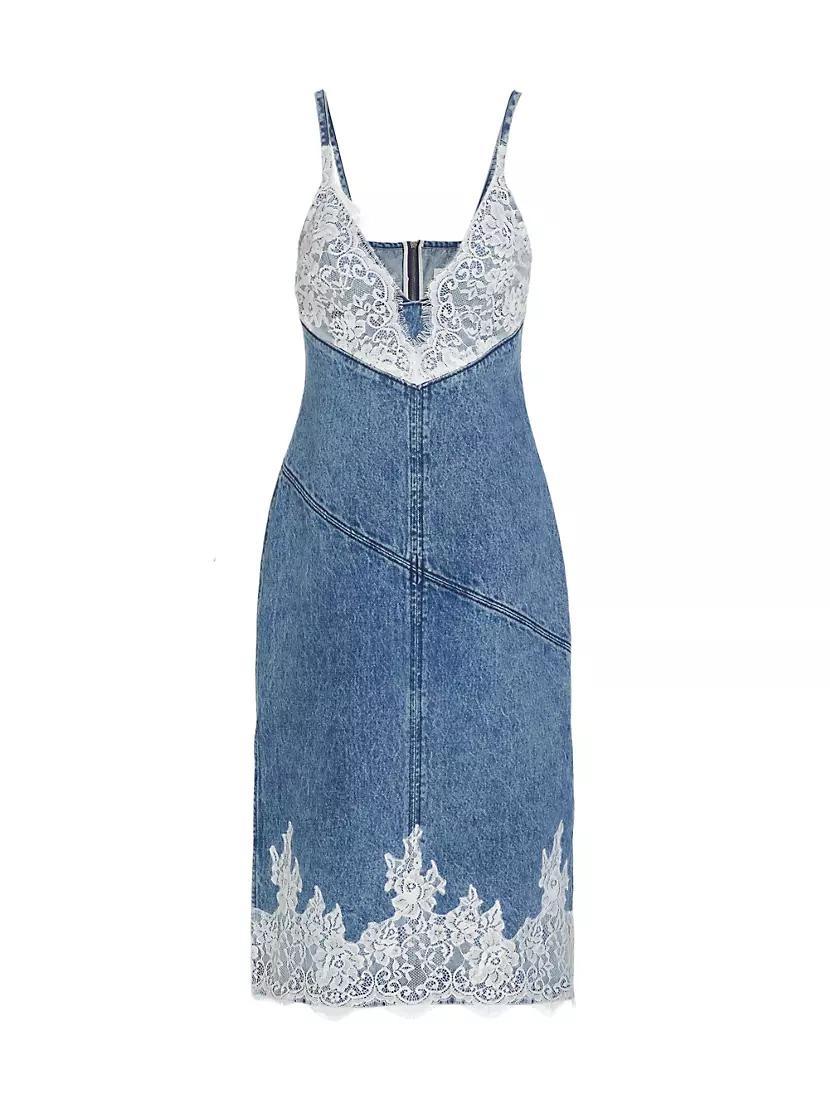 Lace-Embellished Denim Midi-Dress Product Image