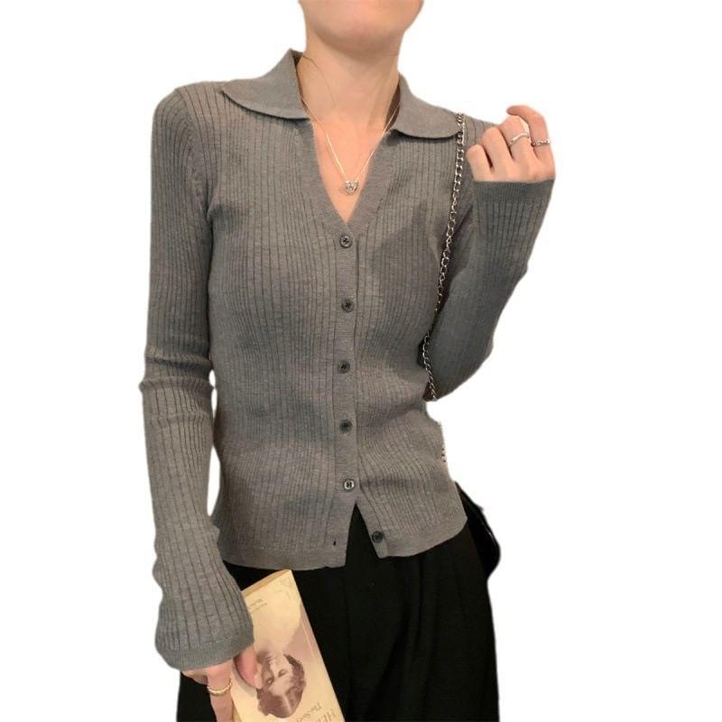 Long-Sleeve Plain Cardigan Product Image