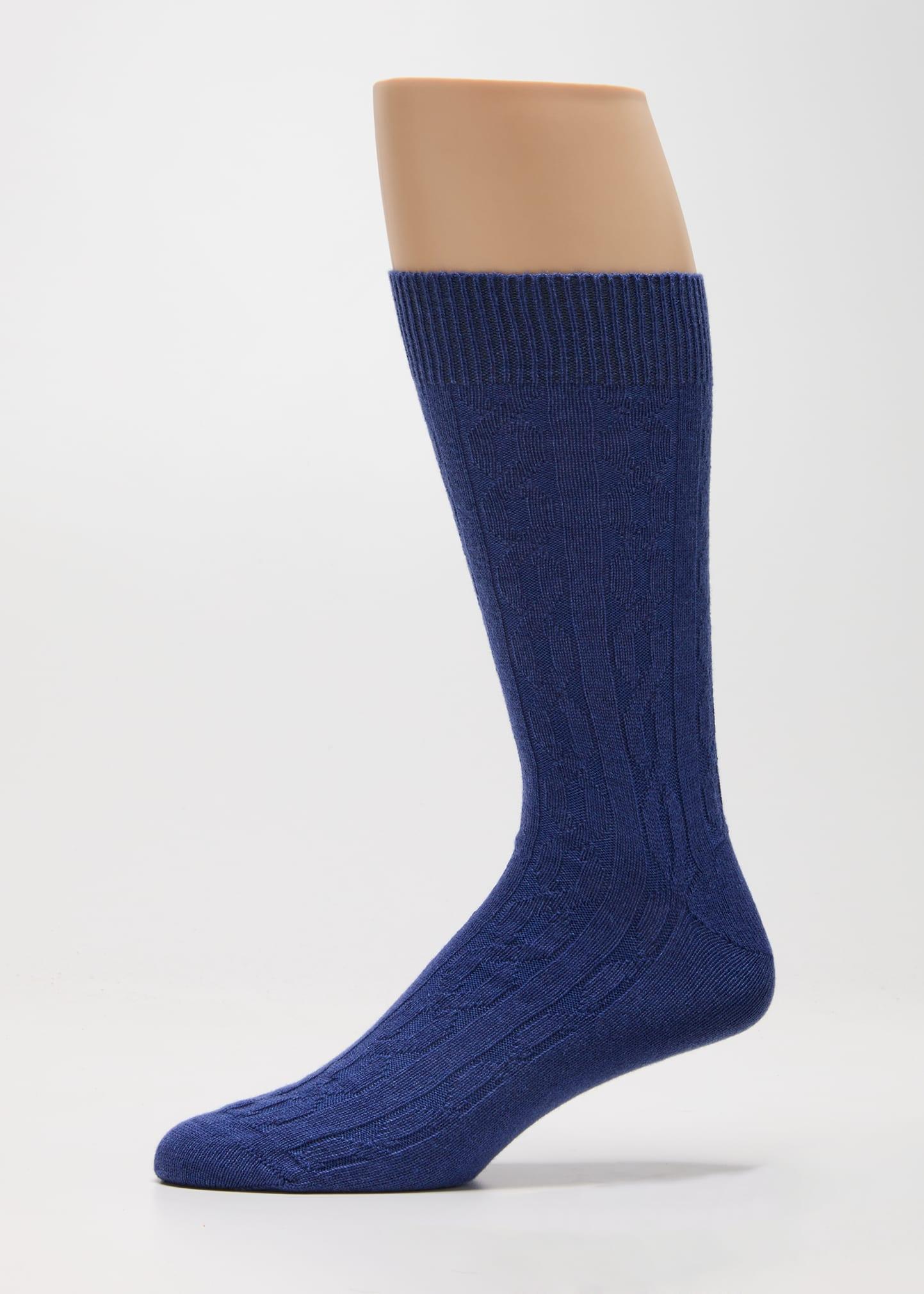 Mens Cashmere Cable Knit Mid-Calf Socks Product Image