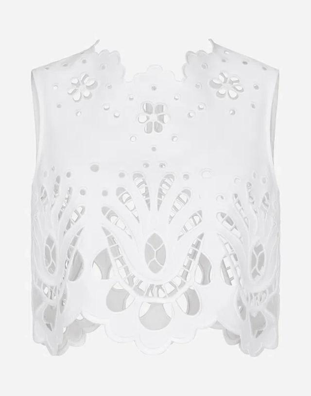 DOLCE & GABBANA Cotton Top With Floral Cut-out Design In ホワイト Product Image