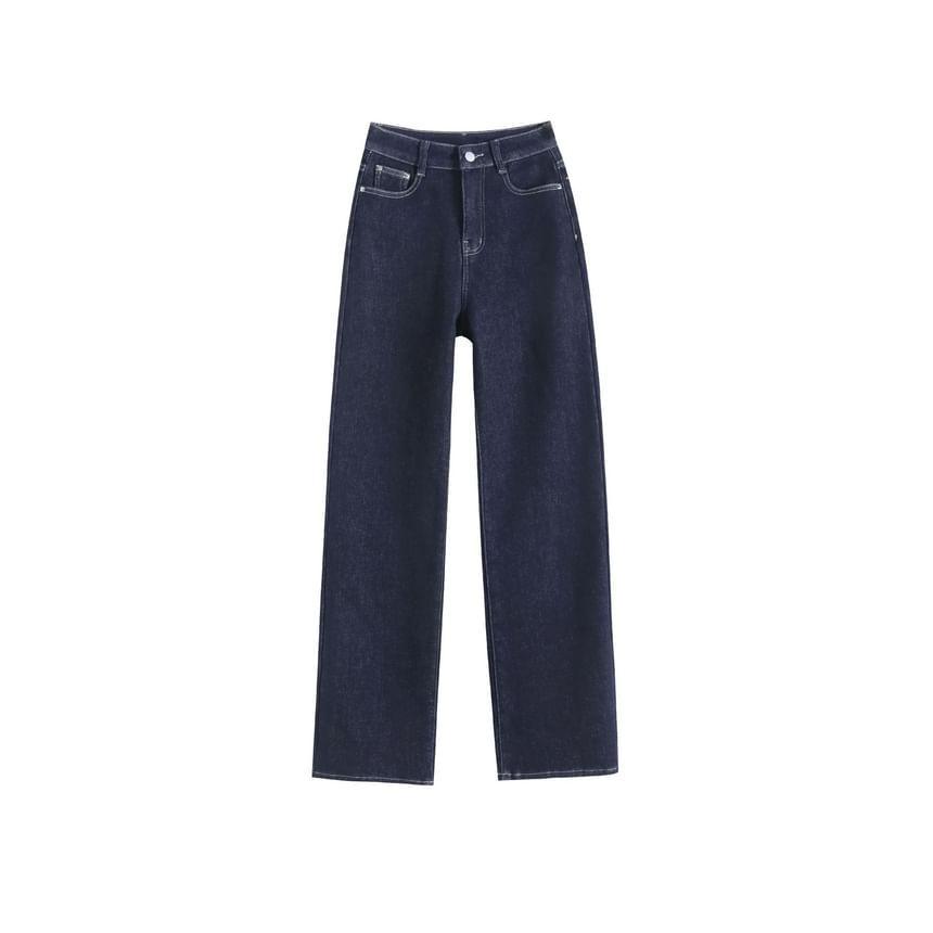 High Rise Unwashed Fleece-Lined Loose Fit Jeans (Various Designs) Product Image