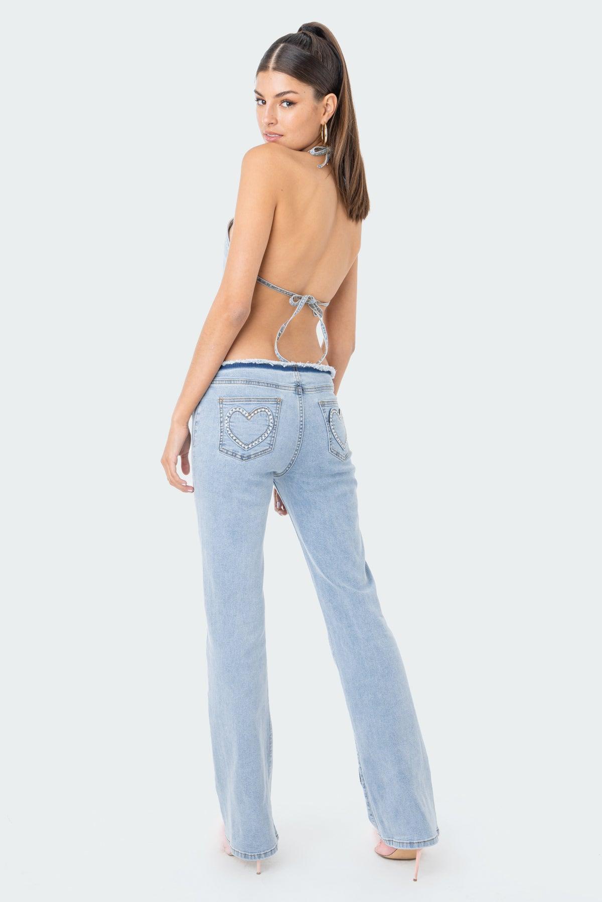 Pearly Heart Low-Rise Jeans Product Image