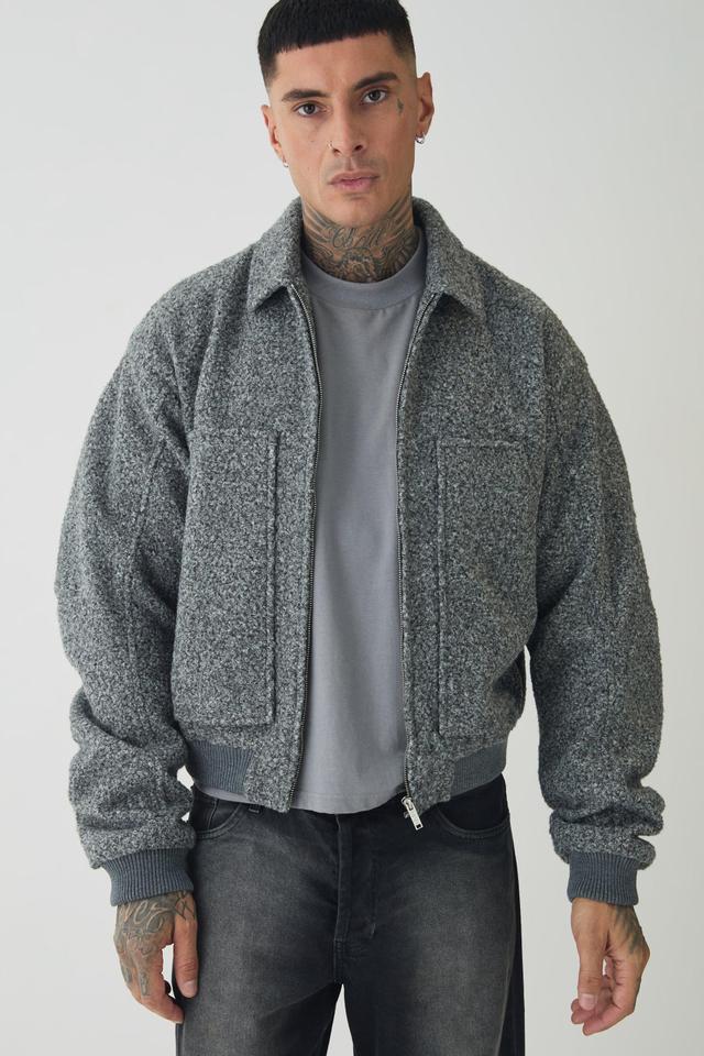 Tall Boucle Ruched Sleeve Bomber Jacket | boohooMAN USA Product Image