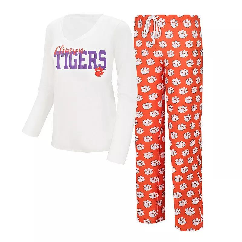 Womens Concepts Sport /Orange Clemson Tigers Long Sleeve V-Neck T-Shirt & Gauge Pants Sleep Set Product Image