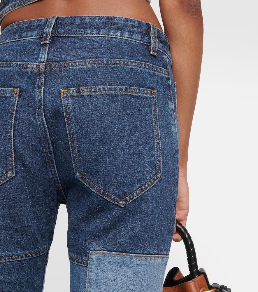 CHLOÉ Patchwork Cropped Flared Jeans In Blue Product Image