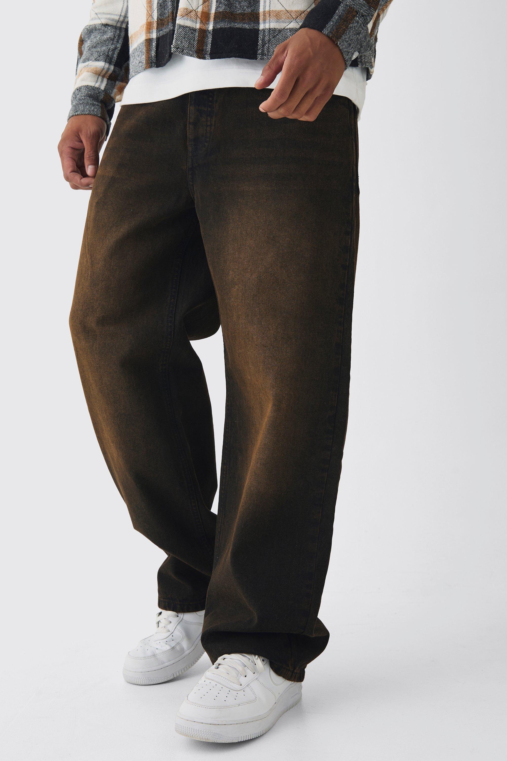 Mens Relaxed Rigid Brown Washed Jeans, Brown product image