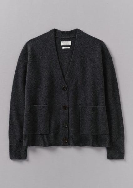 Wool Cashmere Boxy Cardigan | Charcoal Product Image