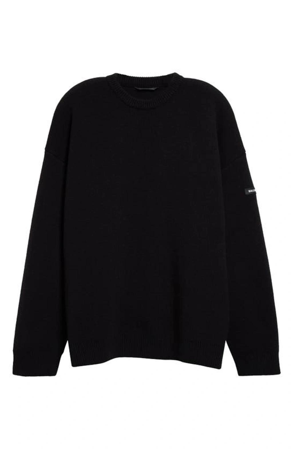 BALENCIAGA Oversize Double Face Wool Blend Crewneck Sweater In Navy Blue Product Image