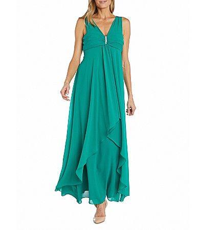 Womens R&M Richards Pinch Front Rhinestone Flyaway Gown Green Product Image