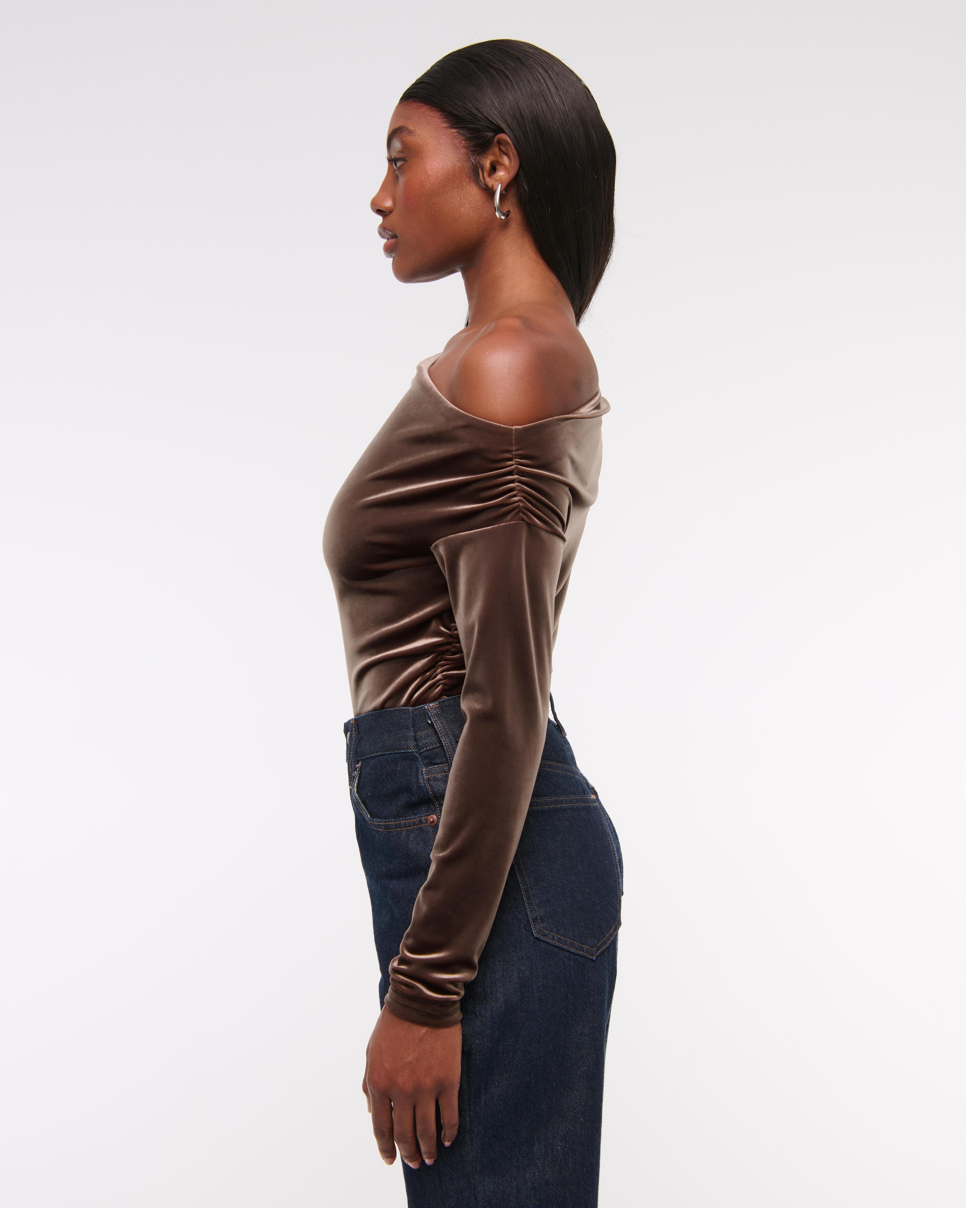 Long-Sleeve Off-The-Shoulder Draped Top Product Image