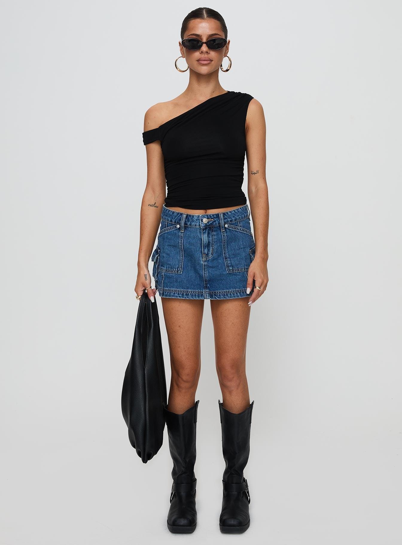 Pacific Coast Denim Cargo Skirt Dark Wash Product Image