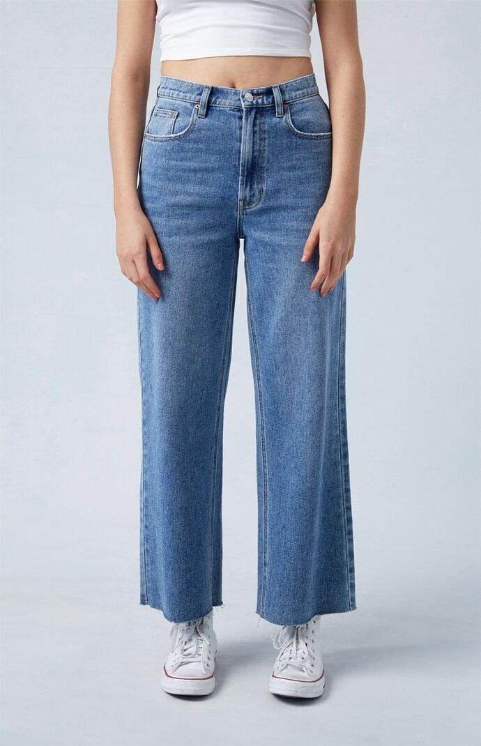 Womens Cropped Wide Leg Jeans - Product Image